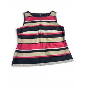 Talbots Silk Shell Top Striped Sleeveless Nautical Breathable Side Zip Shirt 12P